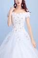 White Off Shoulder Ball Gown Beading Appliques Embroidery Dress for Wedding