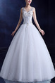 White V Neck Ball Gown Beading Embroidery Appliques Dress for Wedding