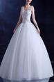 White V Neck Ball Gown Beading Embroidery Appliques Dress for Wedding
