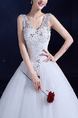 White V Neck Ball Gown Beading Embroidery Appliques Dress for Wedding