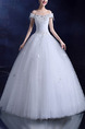 White Off Shoulder Ball Gown Beading Embroidery Appliques Dress for Wedding