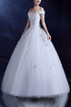 White Off Shoulder Ball Gown Beading Embroidery Appliques Dress for Wedding