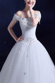 White Off Shoulder Ball Gown Beading Embroidery Appliques Dress for Wedding