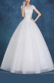 White Bateau Ball Gown Beading Embroidery Appliques Dress for Wedding