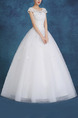 White Bateau Ball Gown Beading Embroidery Appliques Dress for Wedding