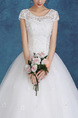 White Bateau Ball Gown Beading Embroidery Appliques Dress for Wedding