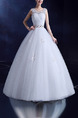 White Bateau Ball Gown Beading Embroidery Appliques Dress for Wedding