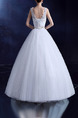 White Bateau Ball Gown Beading Embroidery Appliques Dress for Wedding