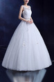 White Bateau Ball Gown Beading Embroidery Appliques Dress for Wedding