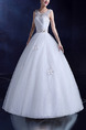 White Bateau Ball Gown Beading Embroidery Appliques Dress for Wedding