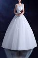 White Bateau Ball Gown Beading Embroidery Appliques Dress for Wedding