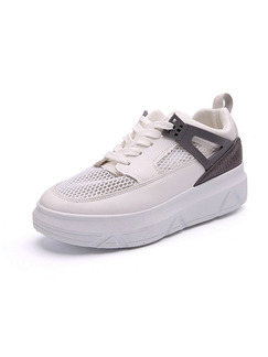 White and Grey Leather Round Toe Lace Up 4cm Rubber Shoes