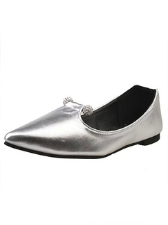 Silver Leather Pointed Toe 1cm Flats