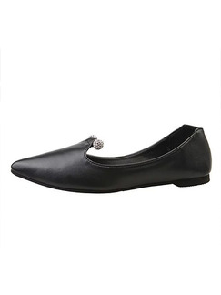 Black Leather Pointed Toe 1cm Flats