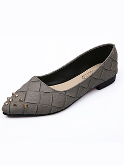 Grey Leather Pointed Toe 2cm Flats