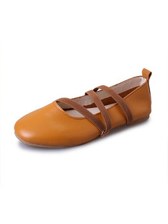 Apricot and Brown Leather Round Toe Flats