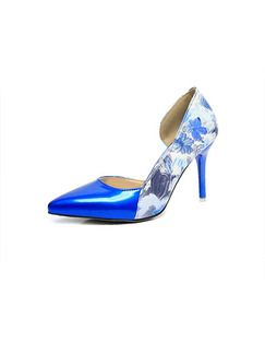 Blue and White Leather Pointed Toe High Heel Stiletto Heel Pumps 9cm Heels