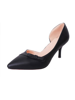Black Leather Pointed Toe High Heel Stiletto Heel Pumps 7cm Heels
