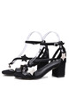 Black and White Leather Open Toe High Heel Chunky Heel Ankle Strap 5cm Heels
