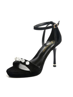 Black Suede Open Toe High Heel Stiletto Heel Ankle Strap 9.5cm Heels