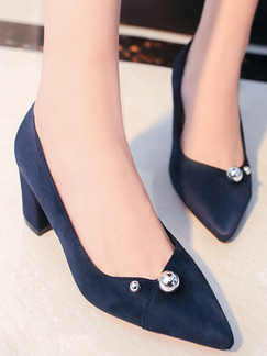Blue Suede Pointed Toe High Heel Chunky Heel Pumps 4.5cm Heels