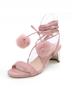 Pink Suede Open Toe High Heel Chunky Heel Strappy 6cm Heels