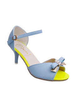 Blue and Yellow Leather Peep Toe High Heel Stiletto Heel Ankle Strap 7.5cm Heels