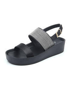 Black Leather Open Toe Platform Ankle Strap Sandals