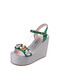 Green and Silver Leather Open Toe Platform Ankle Strap 12cm Wedges
