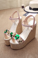 Pink Green and Gold Leather Open Toe Platform Ankle Strap 12cm Wedges
