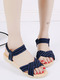 Blue and Cream Canvas Open Toe Ankle Strap Sandals
