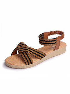 Brown Canvas Open Toe Ankle Strap Sandals