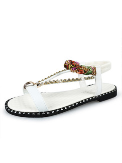 White Colorful Leather Open Toe Ankle Strap Sandals