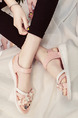 White and Pink Leather Open Toe Ankle Strap Sandals