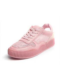 Pink Canvas Round Toe Lace Up Rubber Shoes