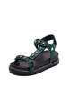 Green and Black Leather Open Toe Ankle Strap Sandals