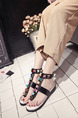 Black Colorful Leather Open Toe Ankle Strap 2cm Sandals