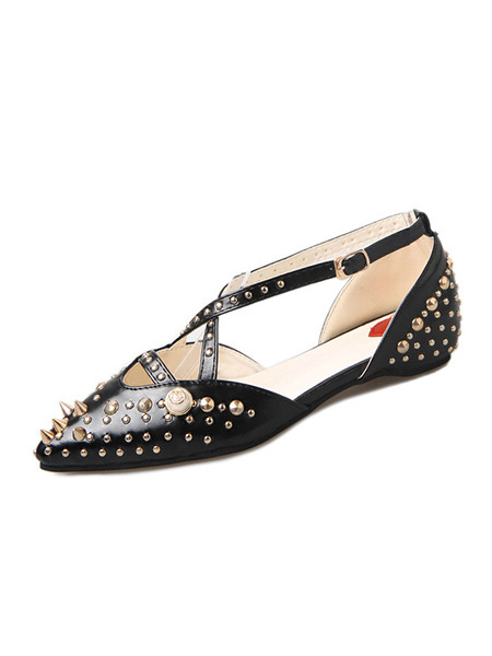 black flat shoes with gold trim
