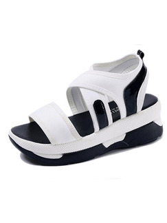 Black and White Canvas Open Toe Ankle Strap 5cm Sandals