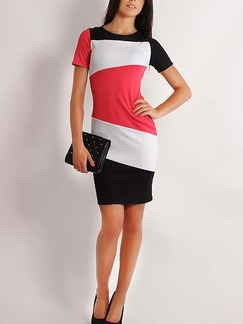 Red and White Black Bodycon Above Knee Plus Size Dress for Casual Office Evening