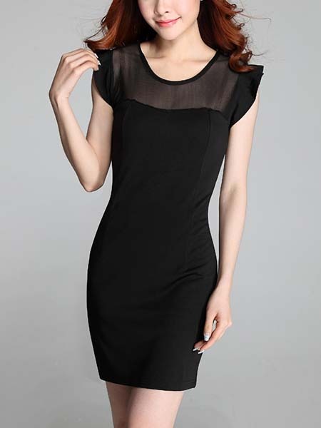 Black Bodycon Above Knee Plus Size Dress for Casual Office Party Evening