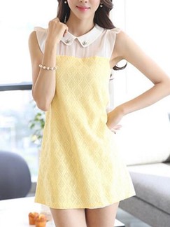 Yellow Shirt Shift Above Knee Dress for Casual Evening Party