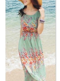 Green Colorful Maxi Dress For Casual Beach