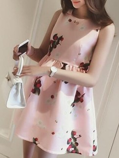 Pink Cute Fit & Flare Above Knee Dress for Casual Party Evening
