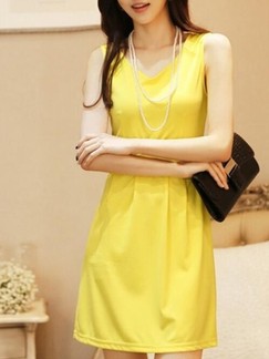 Yellow Shift Above Knee V Neck Dress for Casual Party Evening