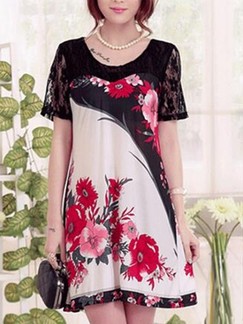 Black and White Shift Above Knee Floral Dress for Casual