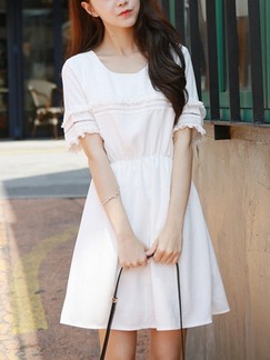 White Fit & Flare Above Knee Dress for Casual