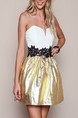 White and Golden Fit & Flare Above Knee Plus Size Strapless Dress for Party Evening Cocktail