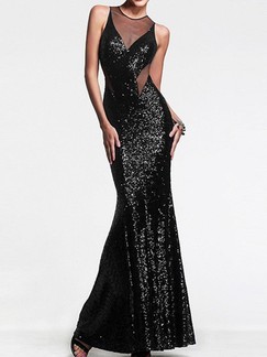 Black Maxi Halter Backless Sequin Bodycon Plus Size Petite Dress for Prom Cocktail