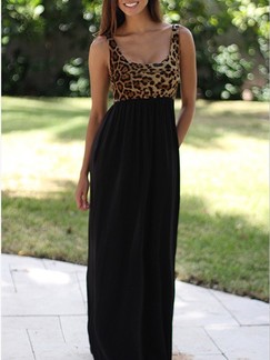 Leopard and Black Maxi Slip Plus Size Dress for Prom Cocktail